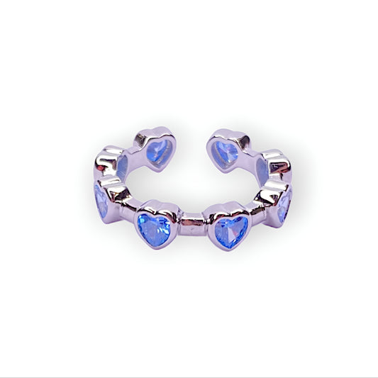 HEART MOON BLUE STONE WHITE GOLD-PLATED RING