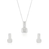 Beautiful Rectangular Baguettes Single Chain Pendant Set with Studs