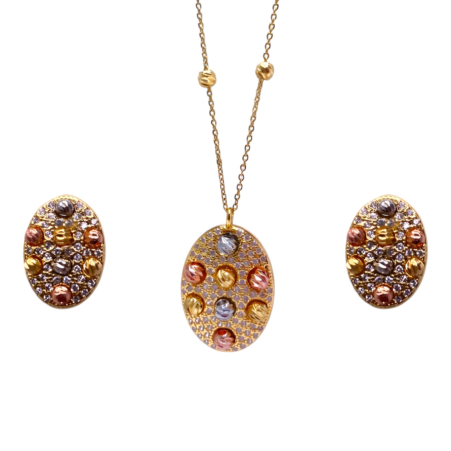 Pendant Set with Gold Ball Beads and CZ