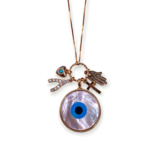 MOP Evil Eye Chain Pendant with Charms