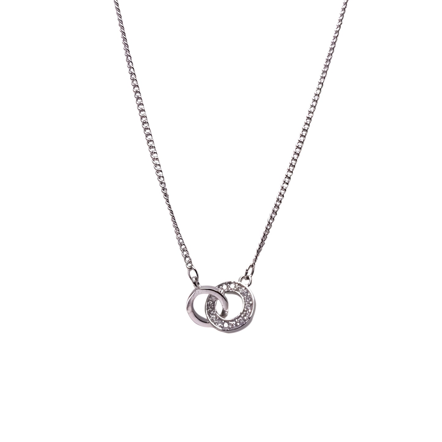 Sterling Silver Circle Ring Connected Chain Pendant with CZ