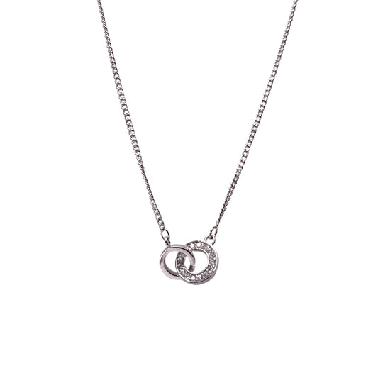 Sterling Silver Circle Ring Connected Chain Pendant with CZ