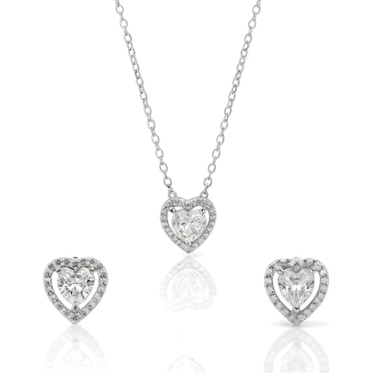 Beautiful Heart Cut Single AD Solitaire Chain Pendant Set with Studs