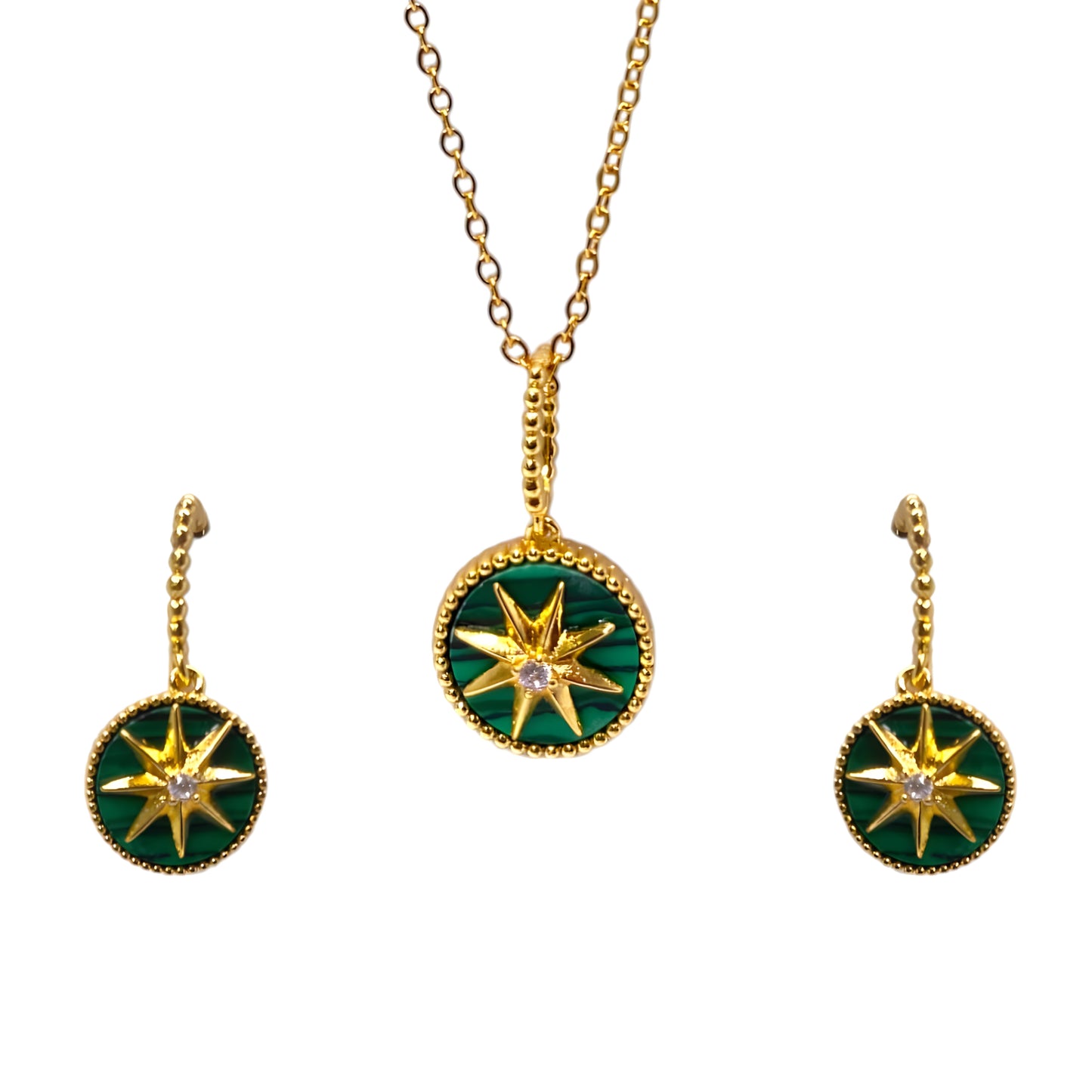 Green Ceramic Stone Sun Charm Pendant Set