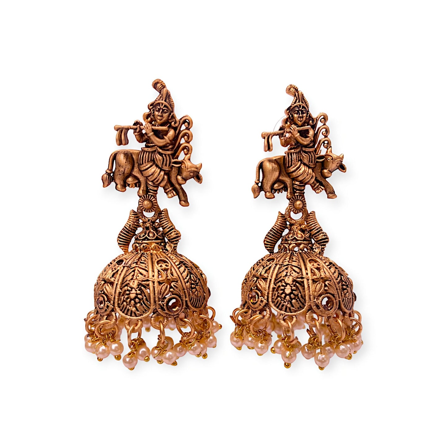 Krishna Jhumki Antique Gold Plated Earrings For Women & Girls