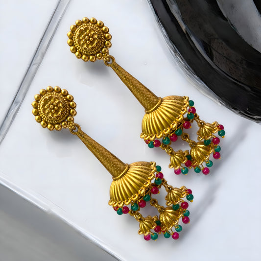 Beautiful Traditional Golden Antique Finish Jhumki