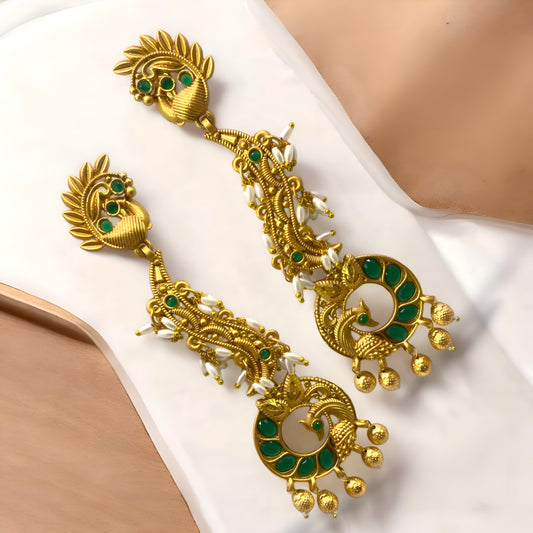 Peacock Design High Quality Antique Golden Finish Danglers