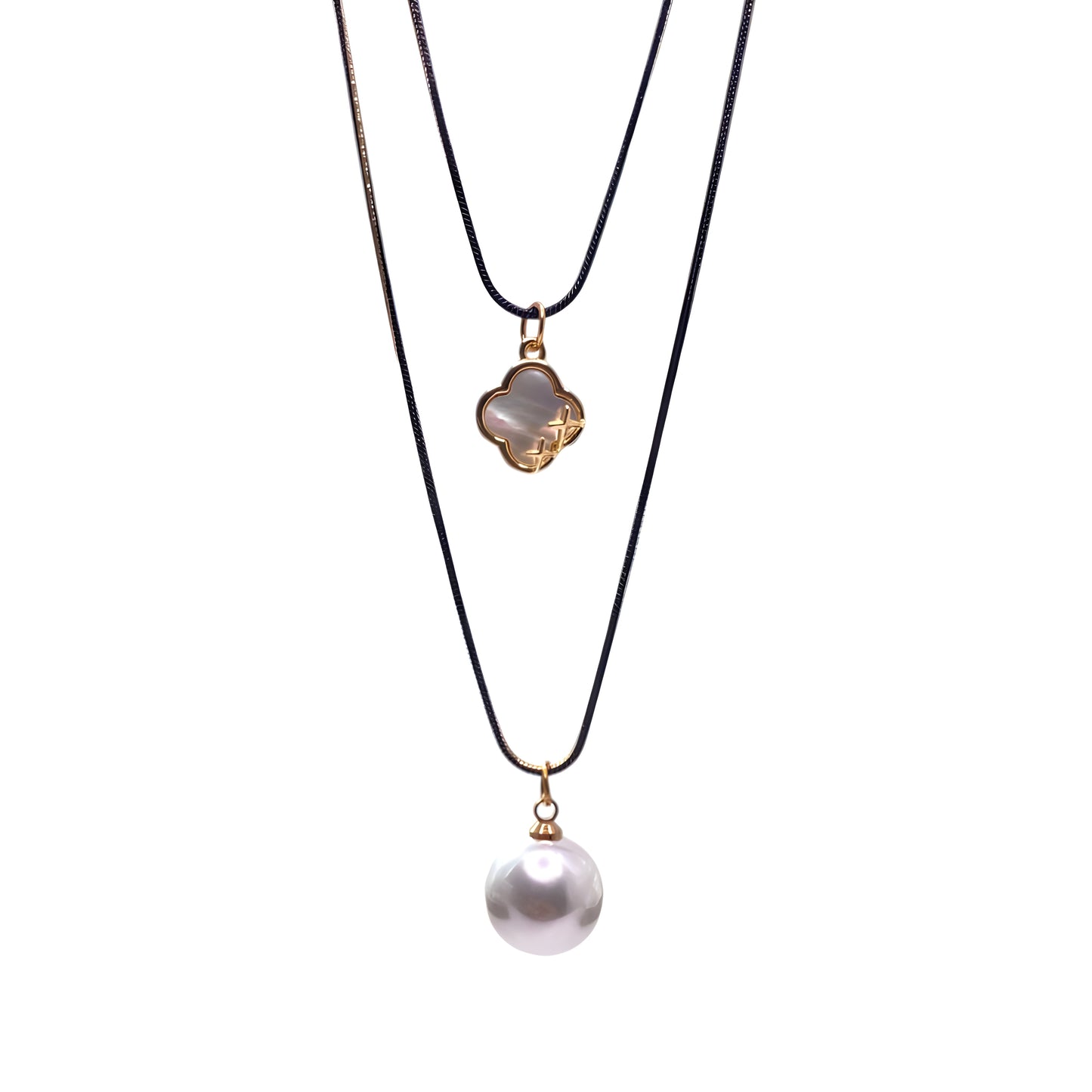 Radiant Mop Van Cleef Pendant with Pearl 2 Layer Necklace