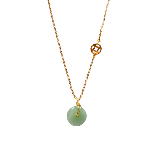 Golden Blue-Green Jade Donut Chain Pendant