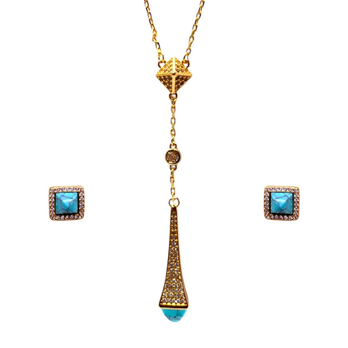 Turquoise Teardrop Pendant Set with Stones