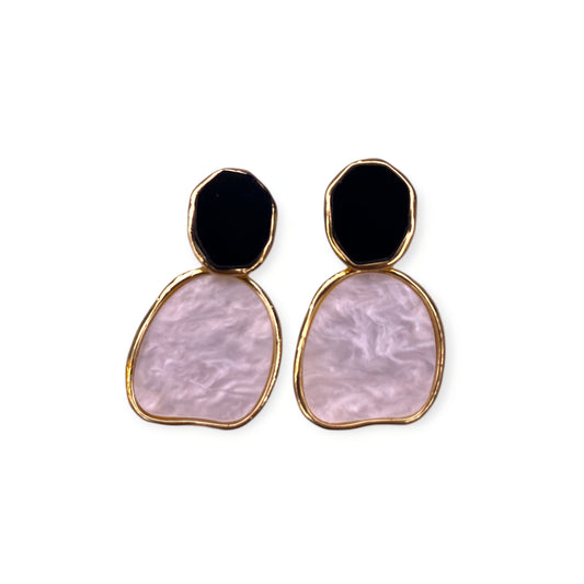 Black & Baby Pink Enamel Earrings