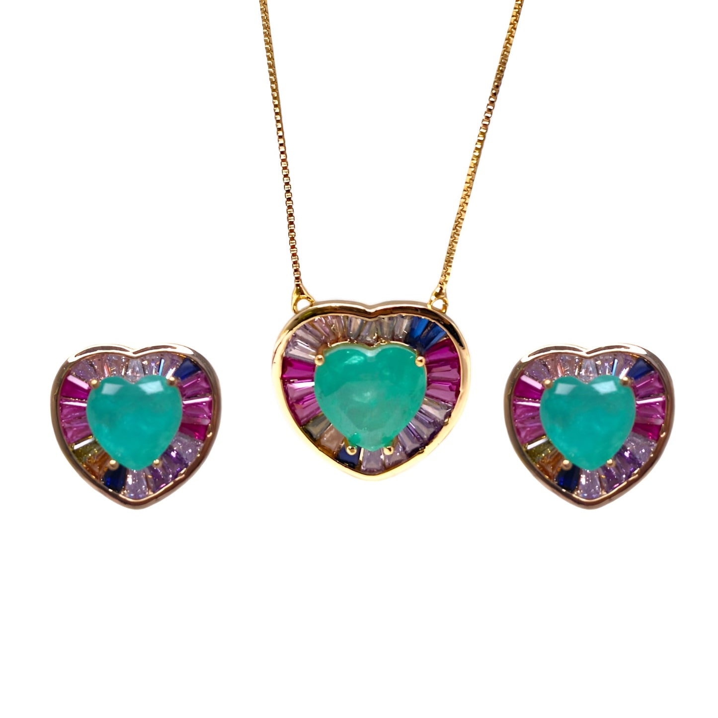 Heart Shaped Pendant Set with Aqua Colour Gemstone