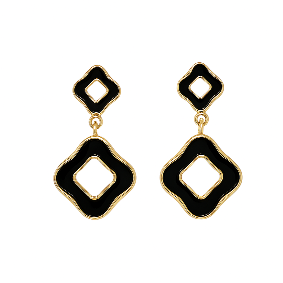 Beautiful Golden & Black Clover Design Danglers