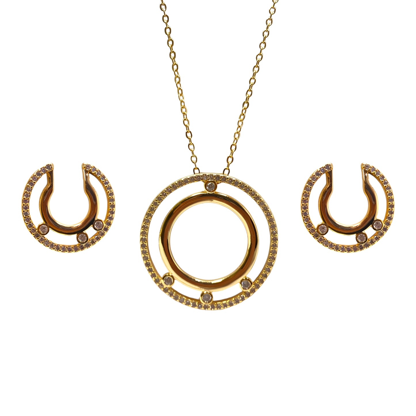 Gold Plated Circle Pendant Set with Stones