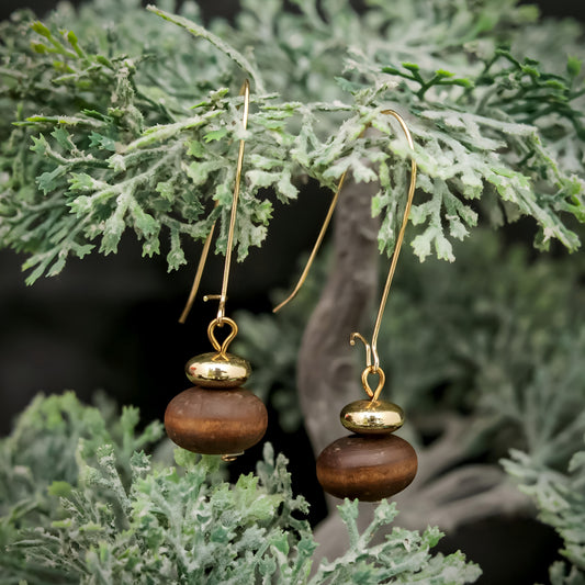 Beautiful Golden Brown Wooden Danglers