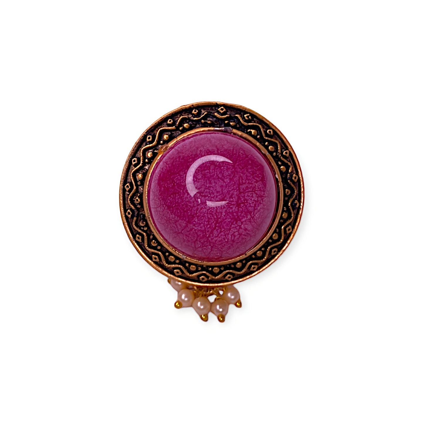 Vintage-Inspired Fuchsia Glass Ring with Ornate Rose Gold-Tone Setting