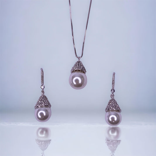 White Pearl Drop Pendant Set