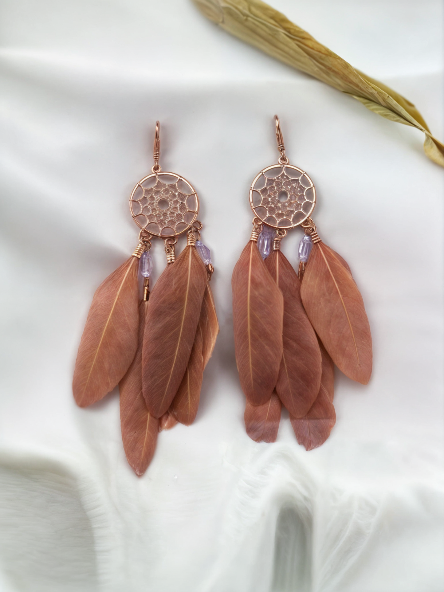 Brown Dreamcatcher Feather Danglers