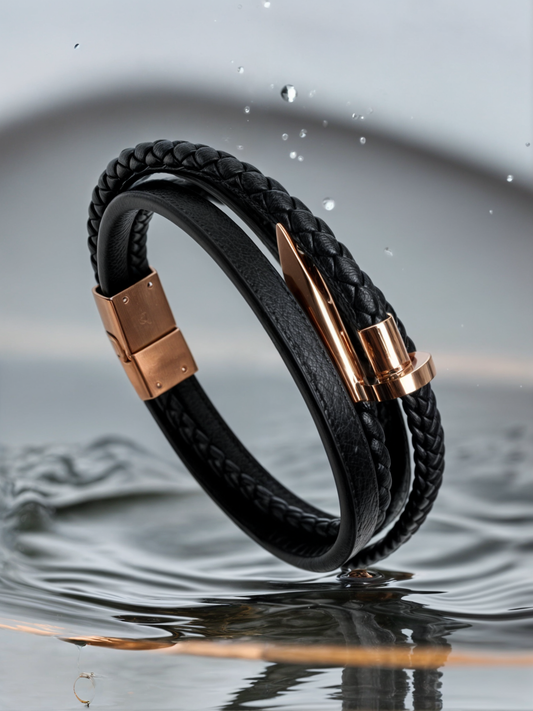 Rose Gold Leather Men's Bracelet