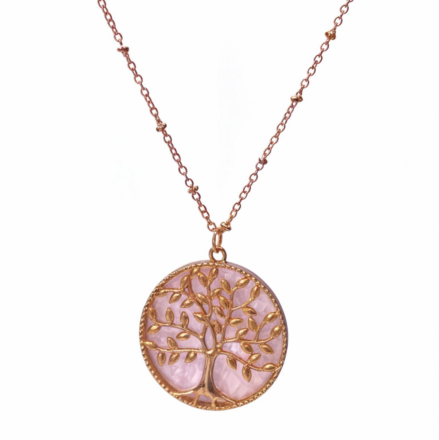 Golden Plated Tree of Life Long Chain Pendant with Shell stone