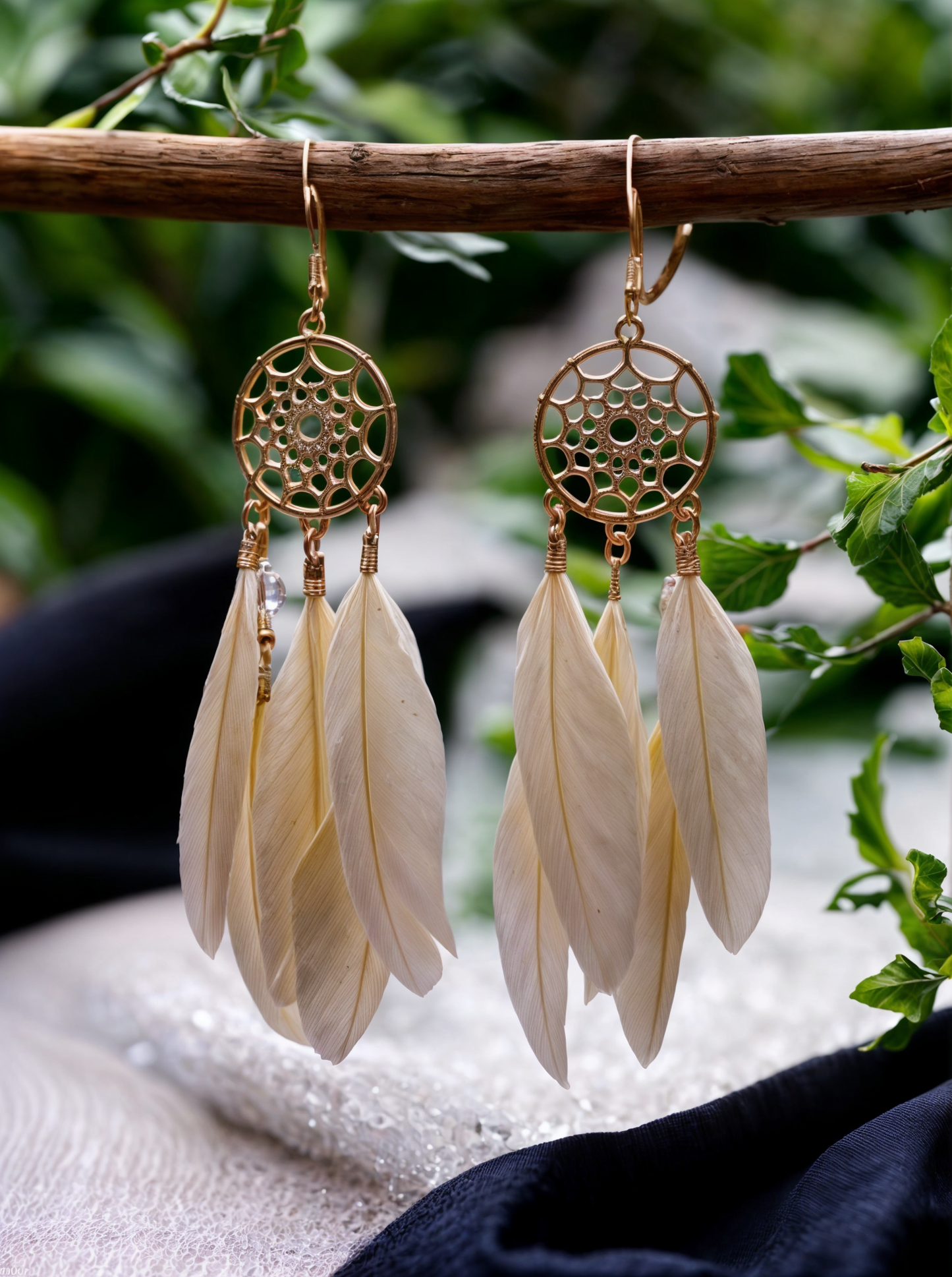 Off White Dreamcatcher Feather Danglers