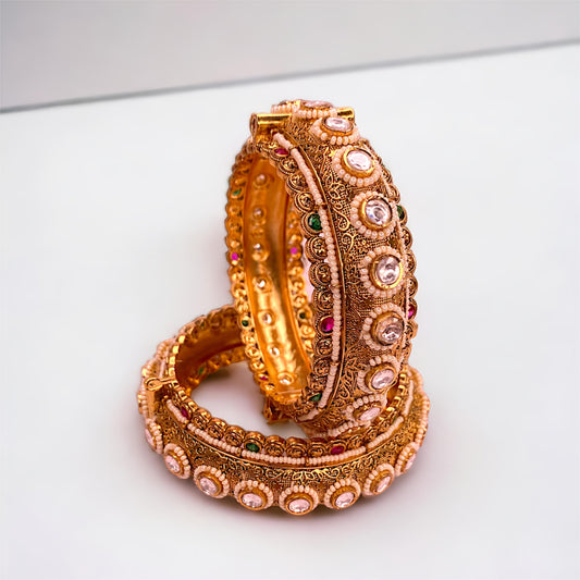 Moti Bangles Kundan , Gokhru Style Openable