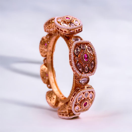 Royal Looking Polki Openable Kada Bangle Gold Plated