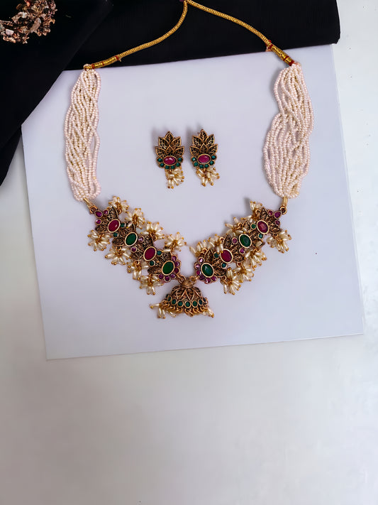 Multicolor Designer Gold Plated Necklace Set Jewellery For Women And Girls