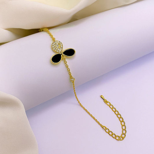 Golden Adjustable Bracelet with Zircon & Black Stone