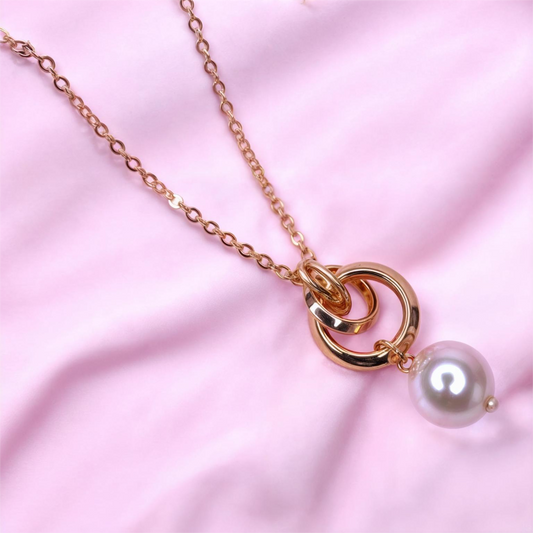 Golden Plated Long Chain Pendant with Hanging Pearl