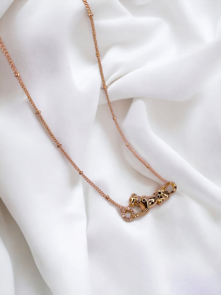 Gold Plated Panther Chain Pendant with CZ