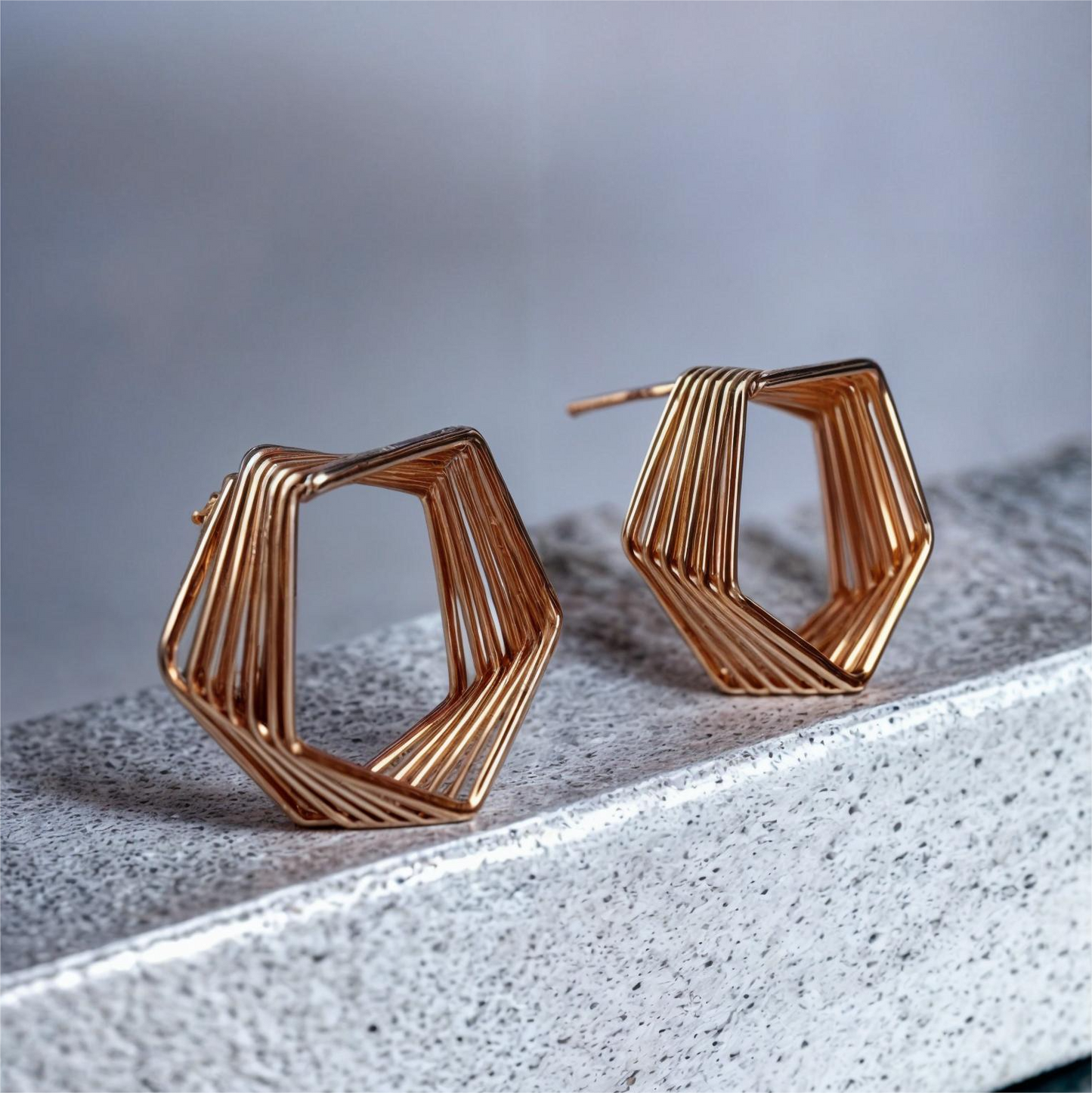 Golden Hexagon Layered Earrings