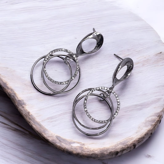 Stylish Silver Danglers with CZ Stones