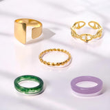 Golden Plated & Resin 5 Rings Set for Women