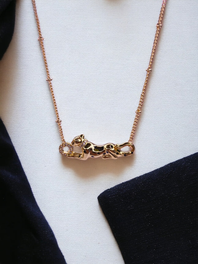 Gold Plated Panther Chain Pendant with CZ