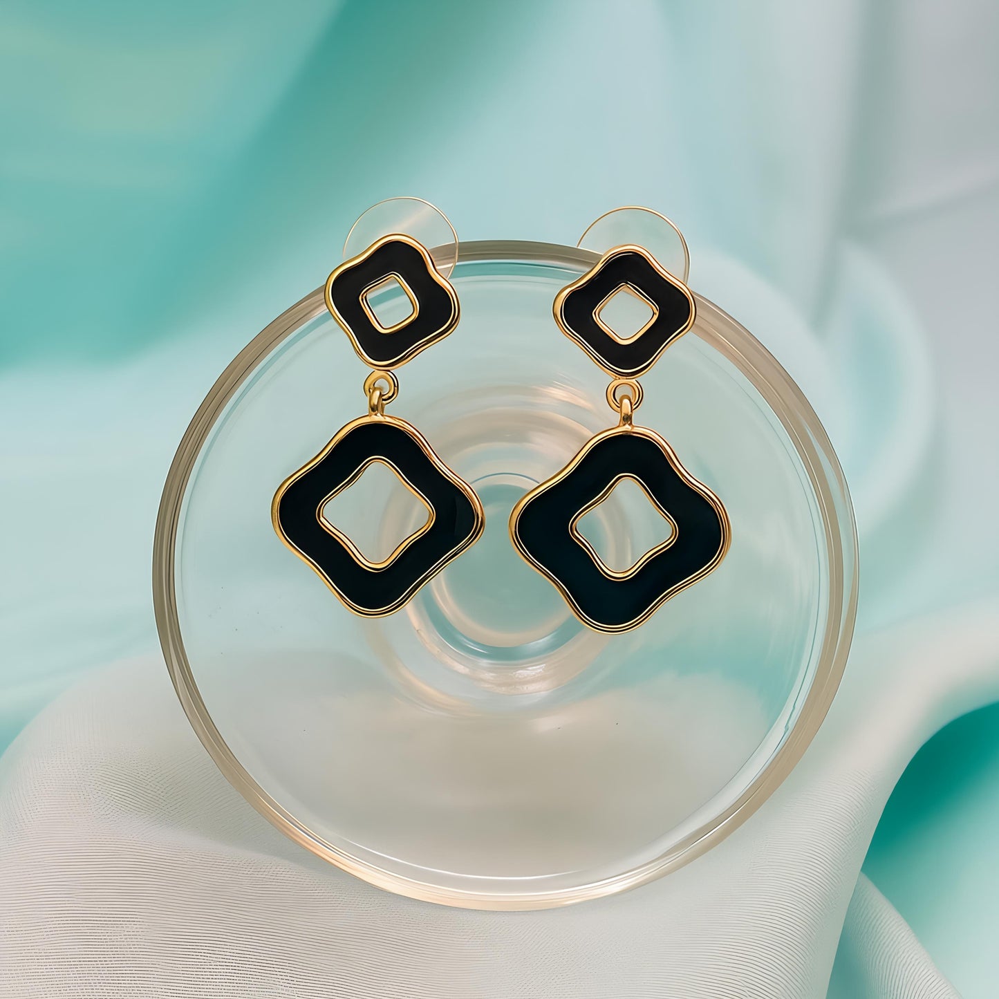 Beautiful Golden & Black Clover Design Danglers