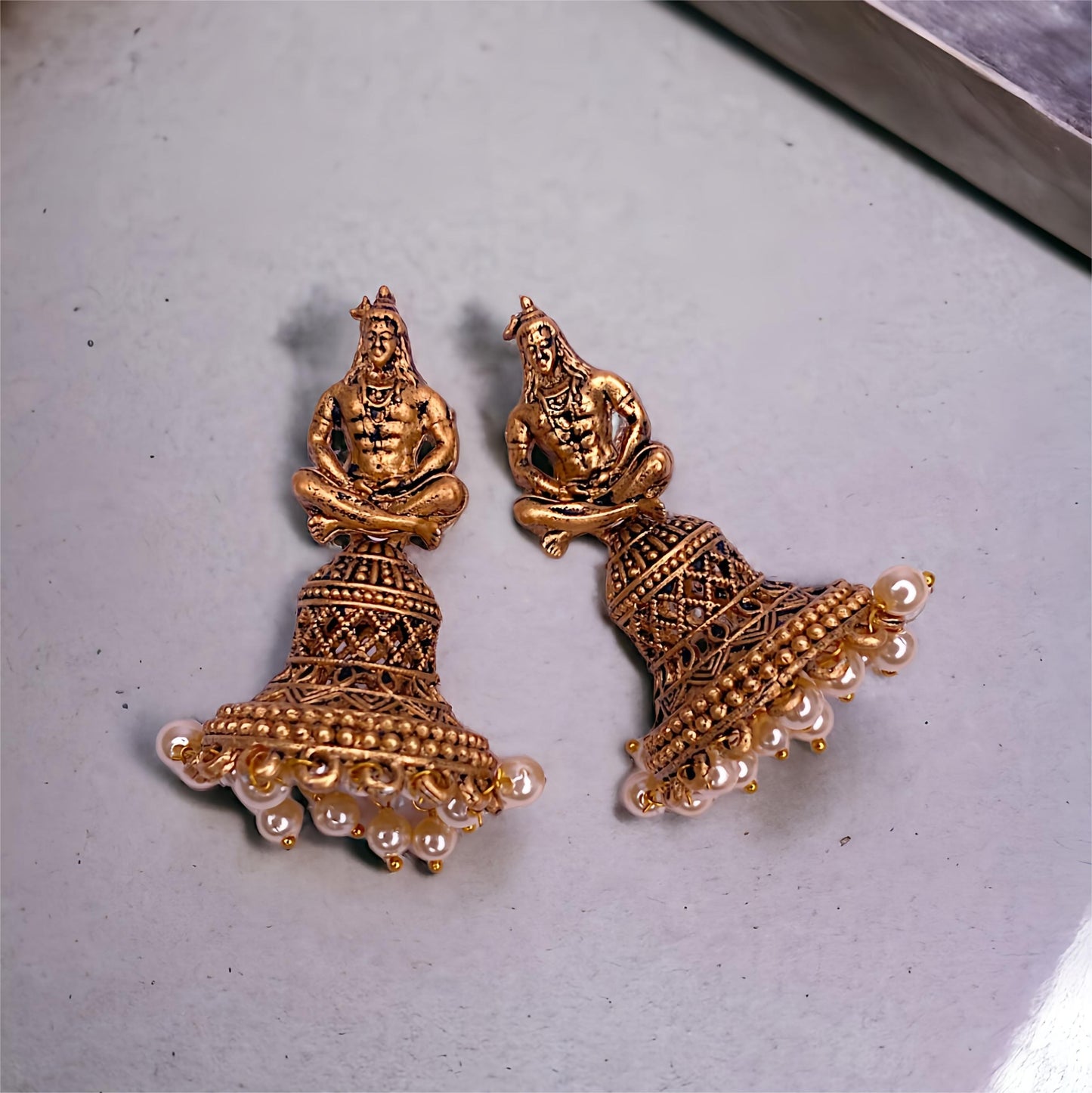 Shiv Jhumki Antique Gold Plated Earrings For Women