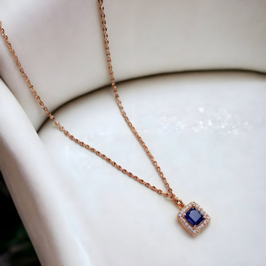 Beautiful Blue Emerald Cut Chain Pendant