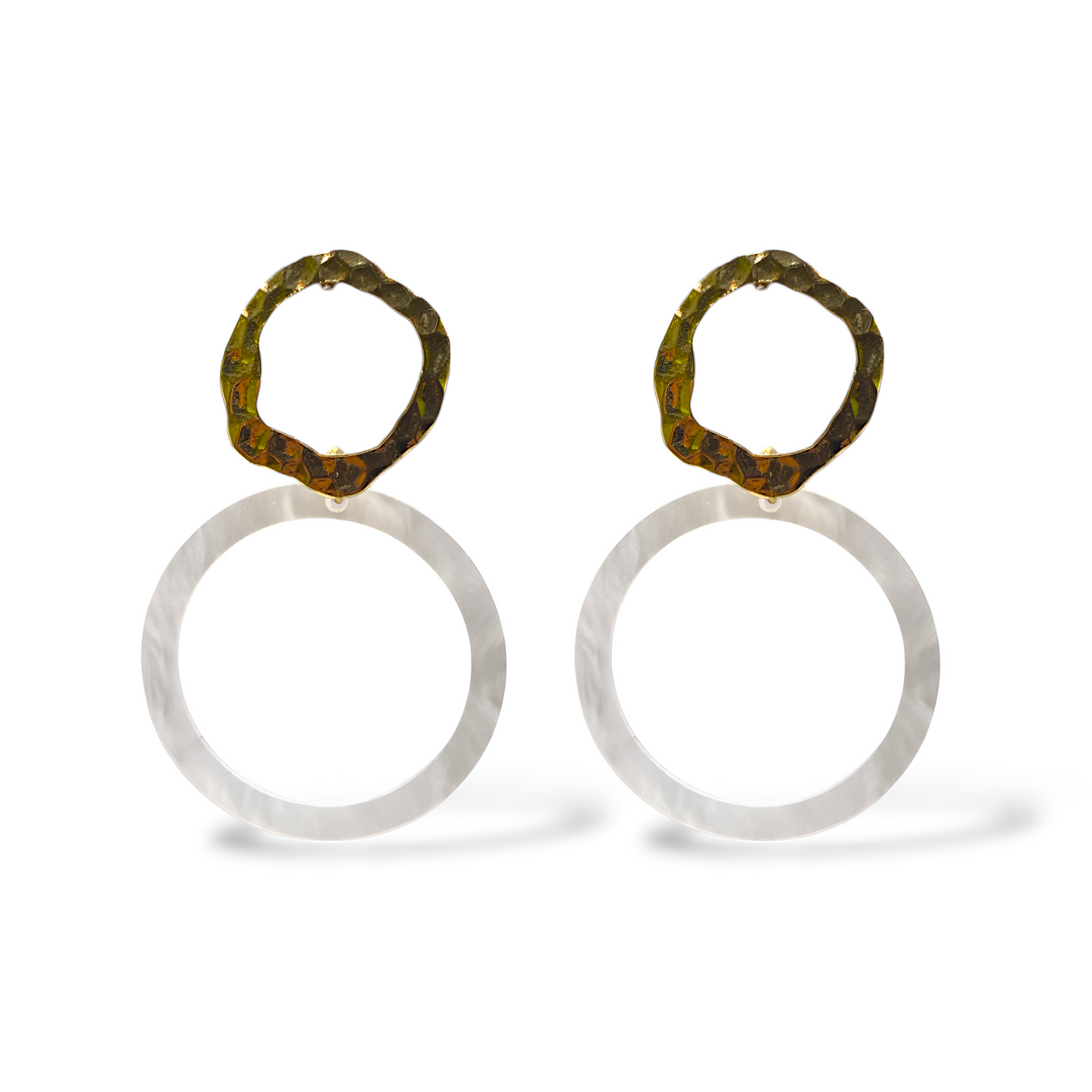 Stylish Round Golden & White Acrylic Danglers