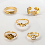 Stylish Golden Plated 5 Combo Rings Set for Women