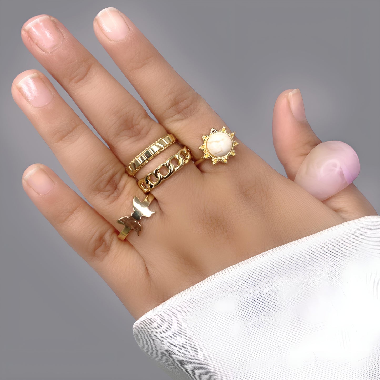 Golden Plated & Resin 5 Rings Set for Women