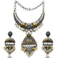 Antique Oxidised Two Tone Hasli Necklace Set with Hanging Pearls