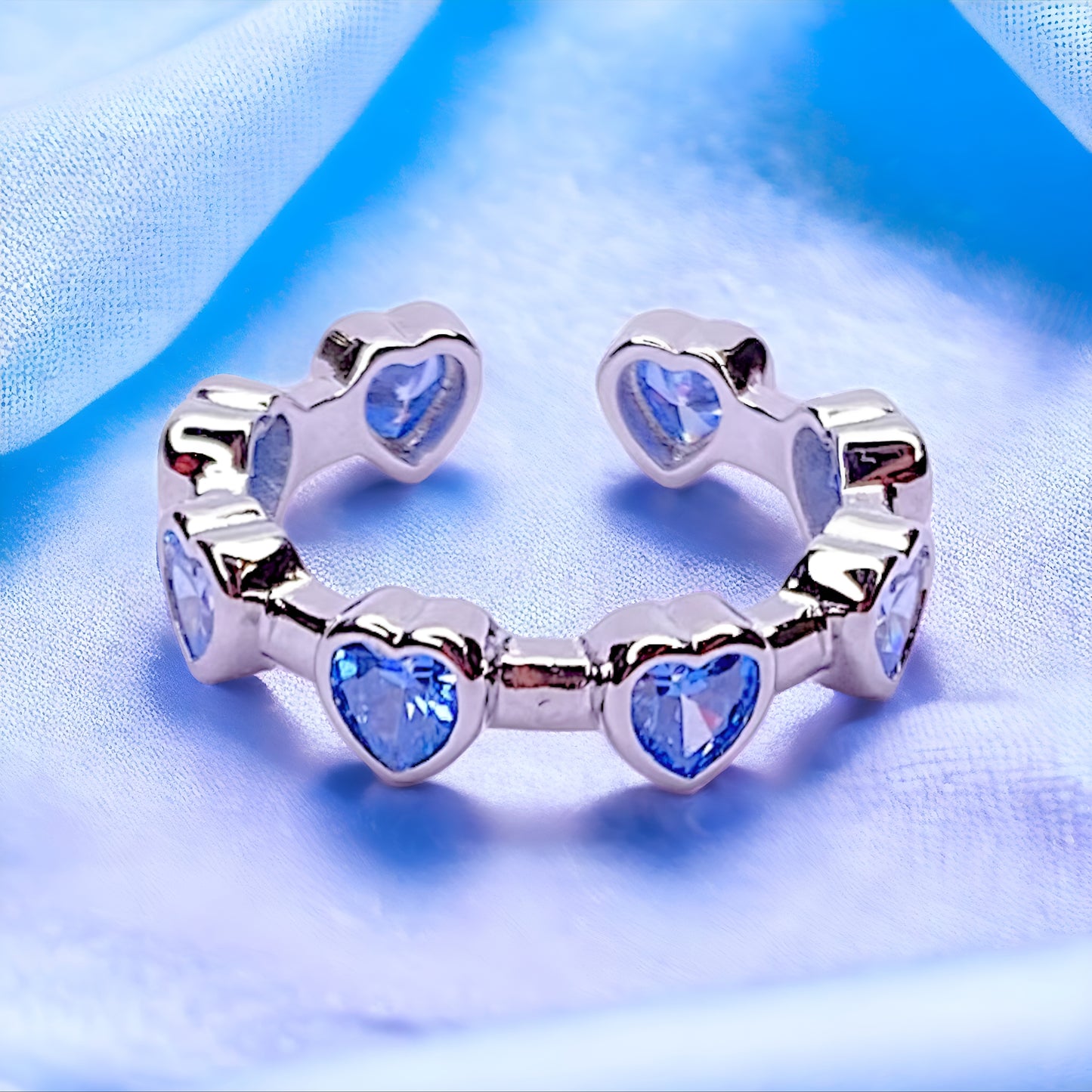 HEART MOON BLUE STONE WHITE GOLD-PLATED RING