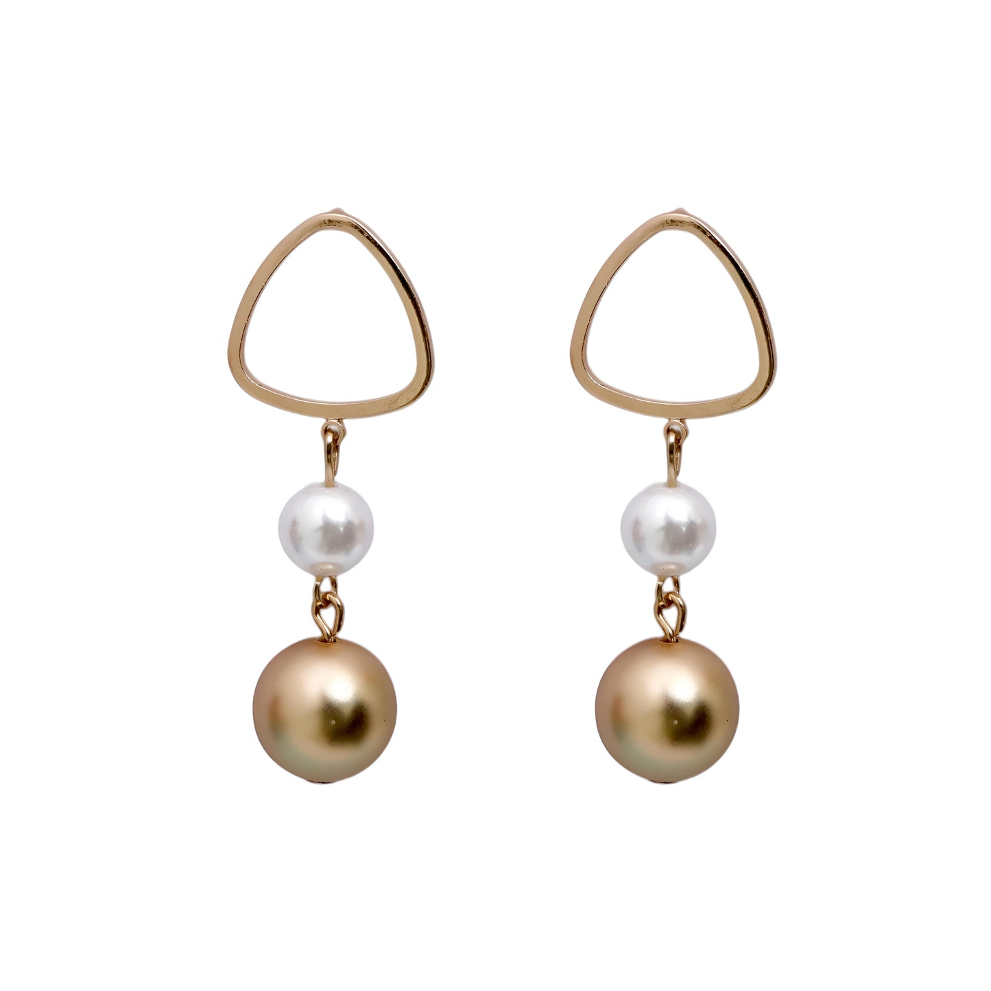 Stylish Golden Plated Drop Danglers with Golden & White Pearl