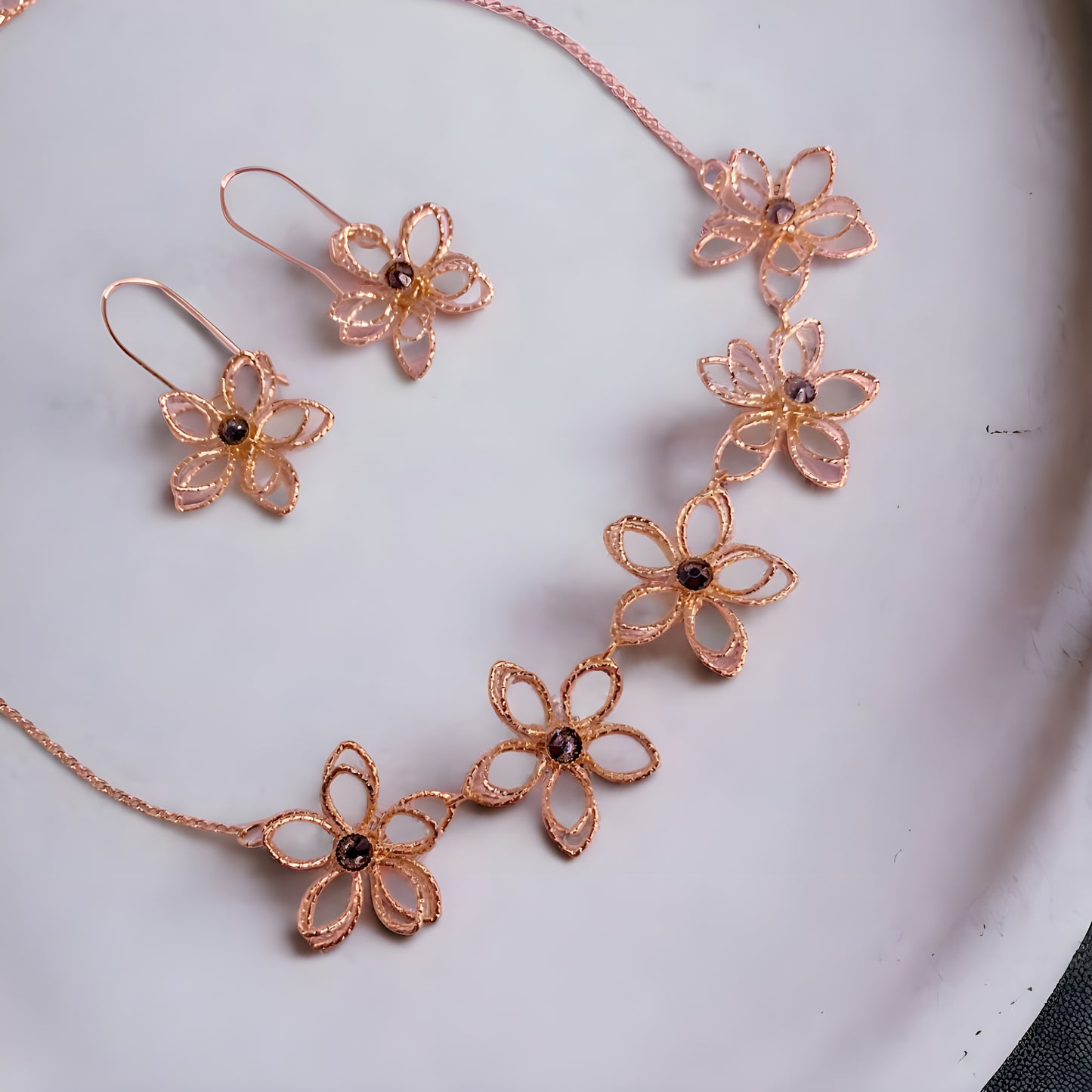 Flower Necklace and Earrings