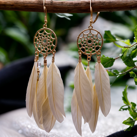 Golden Plated Feather Danglers