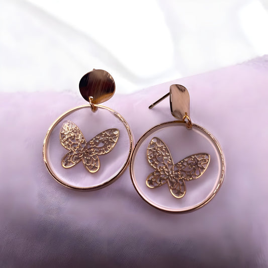 Butterfly Resin Gold Plated Dangler Earrings