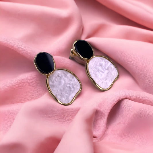 Black & Baby Pink Enamel Earrings