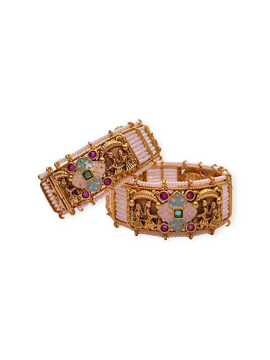 Antique Gold Finish Bangles With Meenakari Work