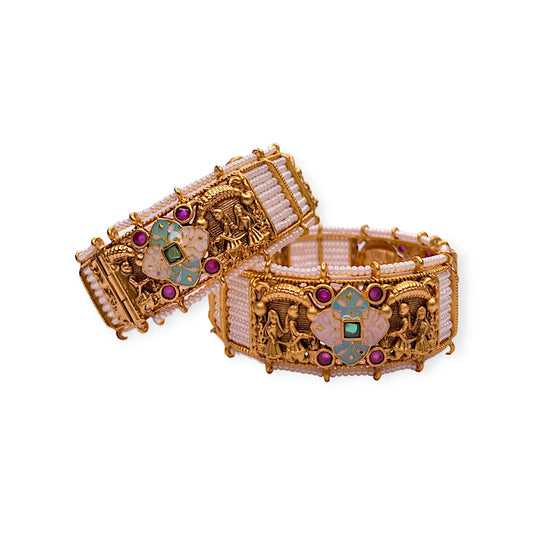 Antique Gold Finish Bangles With Meenakari Work